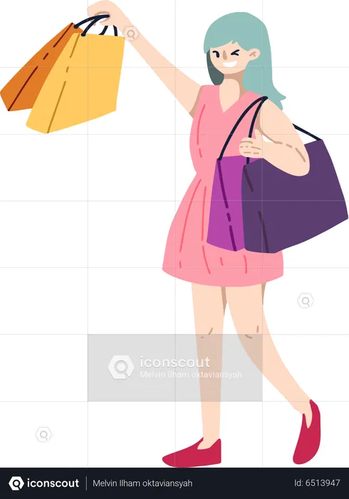 Woman with Shopping Bag  Illustration