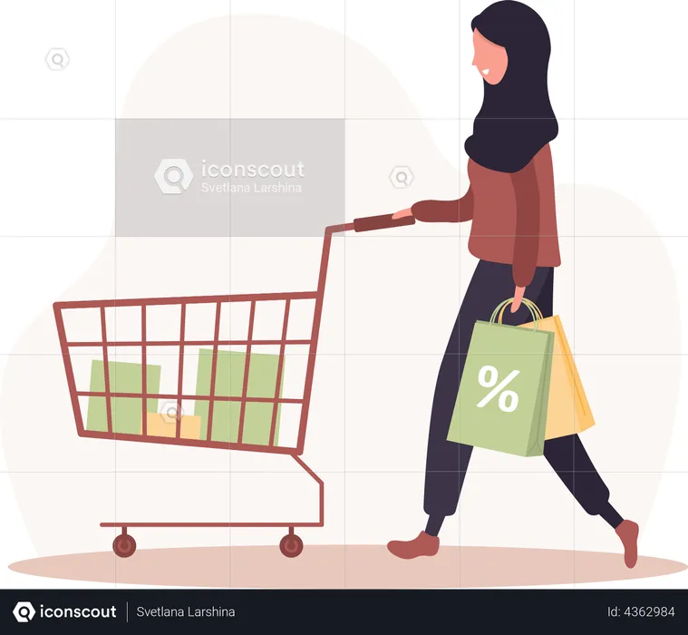 Woman with shopping cart  Illustration