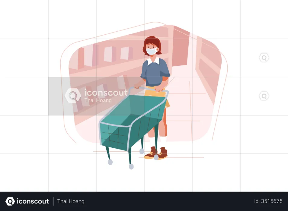 Woman with shopping trolley  Illustration