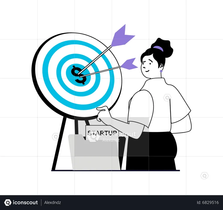 Woman with startup target  Illustration