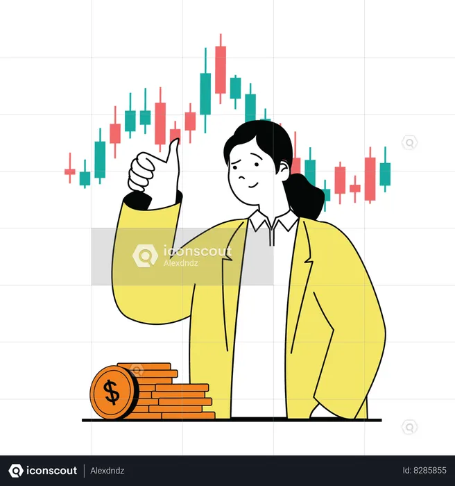 Woman with stock profit  Illustration