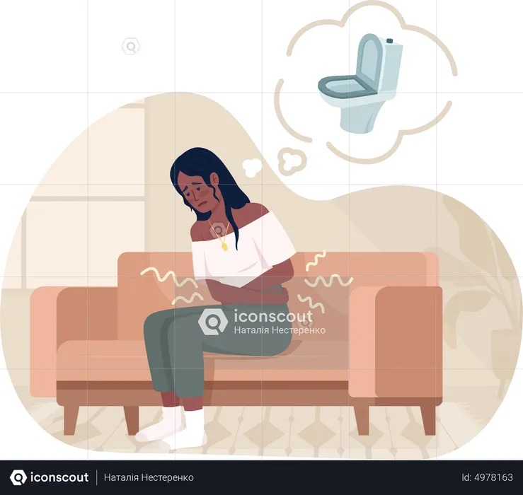 Woman with strong abdominal ache  Illustration