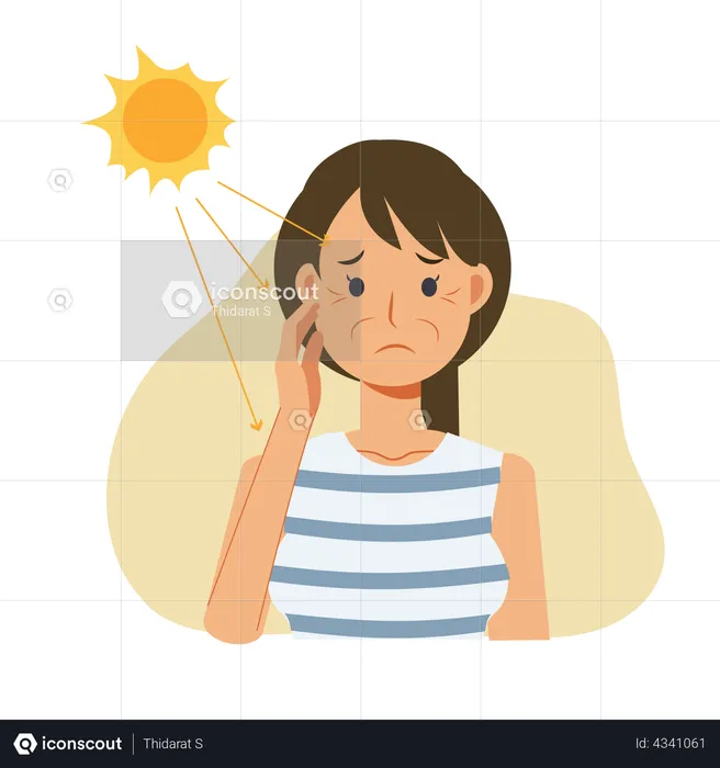 Woman with sunburn damage  Illustration