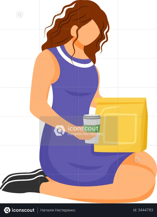 Woman with takeaway food  Illustration