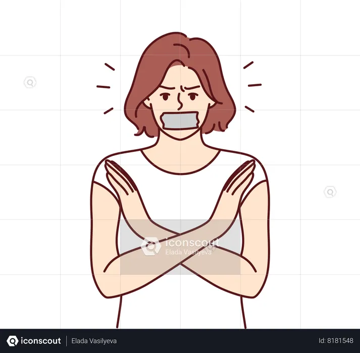 Woman with tape on mouth  Illustration