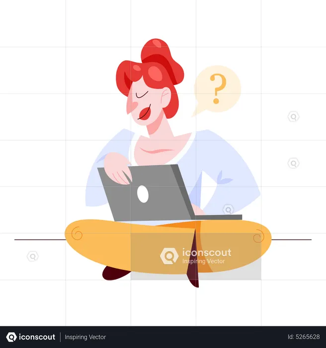 Woman with technical question on laptop  Illustration