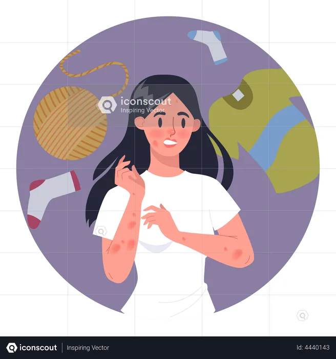 Woman with textile allergy  Illustration