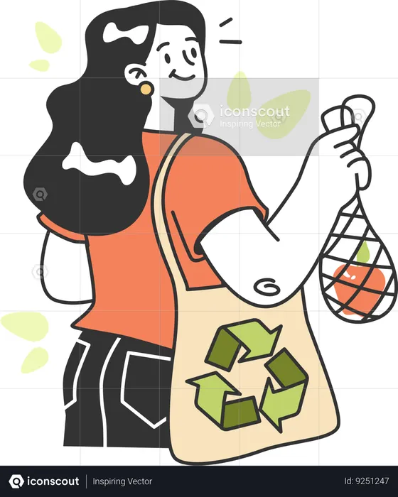 Woman with textile bag  Illustration