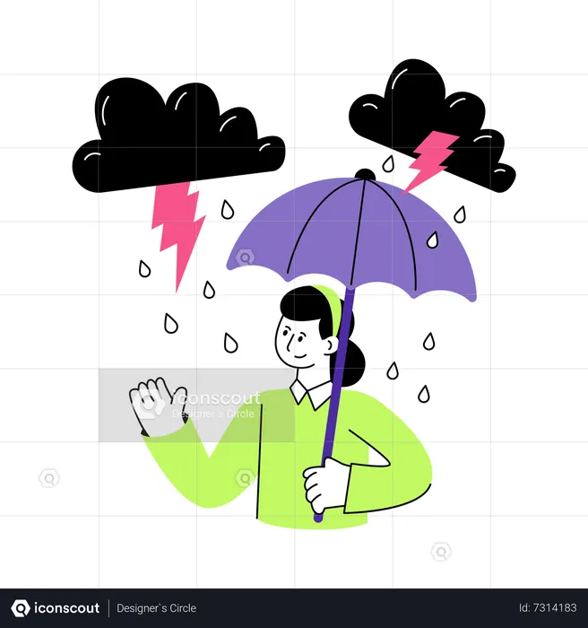 Woman with umbrella and enjoying rain  Illustration