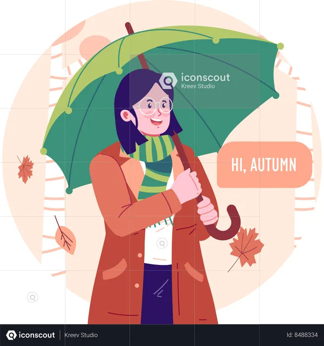 Woman with umbrella in autumn  Illustration