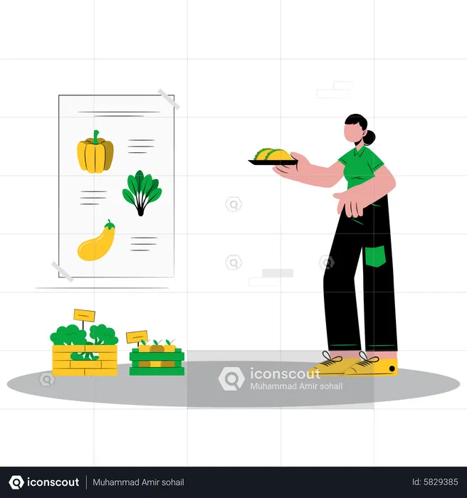 Woman with vegetable dish  Illustration