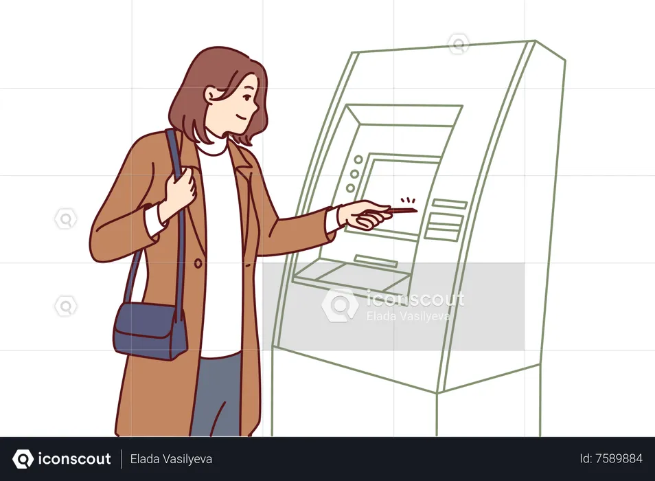 Woman withdraw cash from atm machine  Illustration