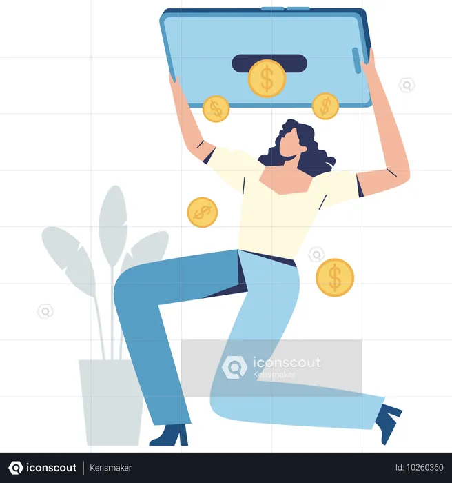 Woman withdraw income earned from interest  Illustration