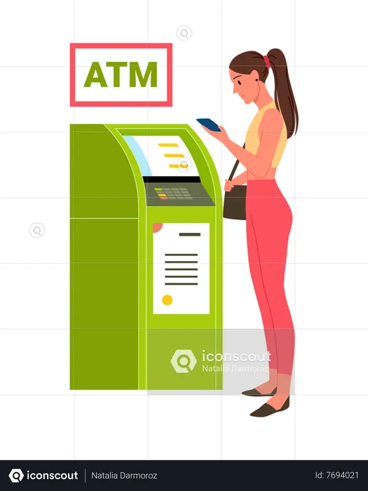 Woman withdrawing money from ATM  Illustration