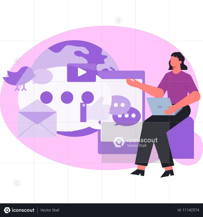 Woman work on mobile charts  Illustration