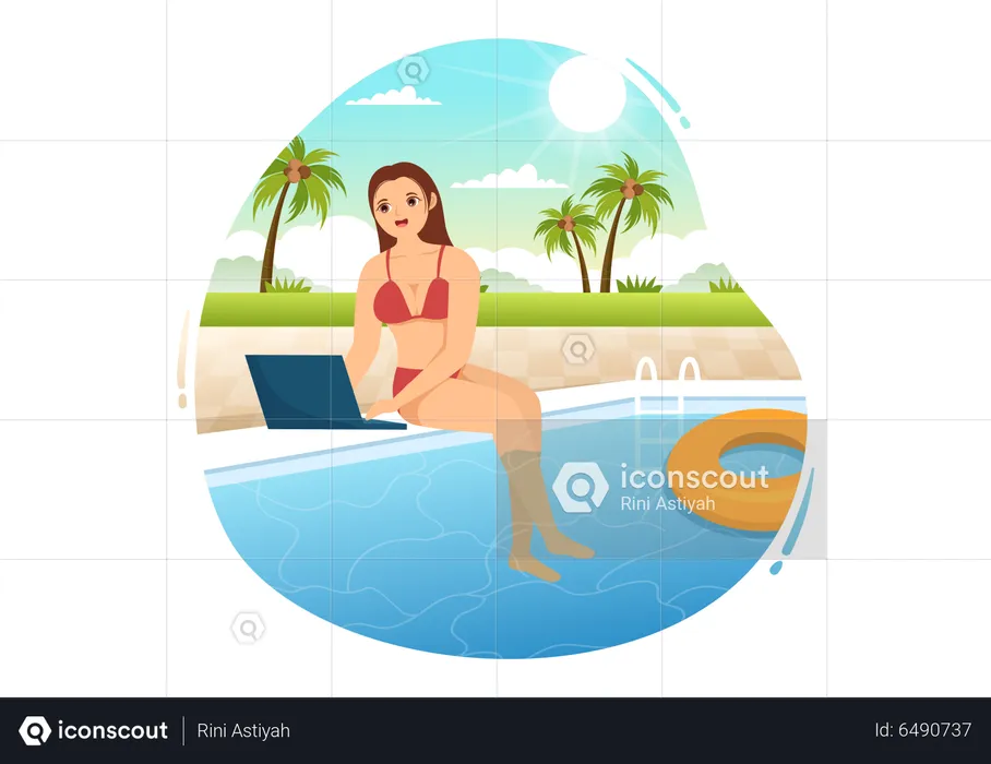 Woman work on vacation  Illustration