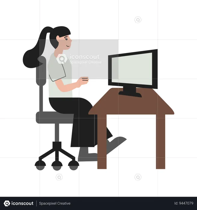 Woman worker at computer desk  Illustration