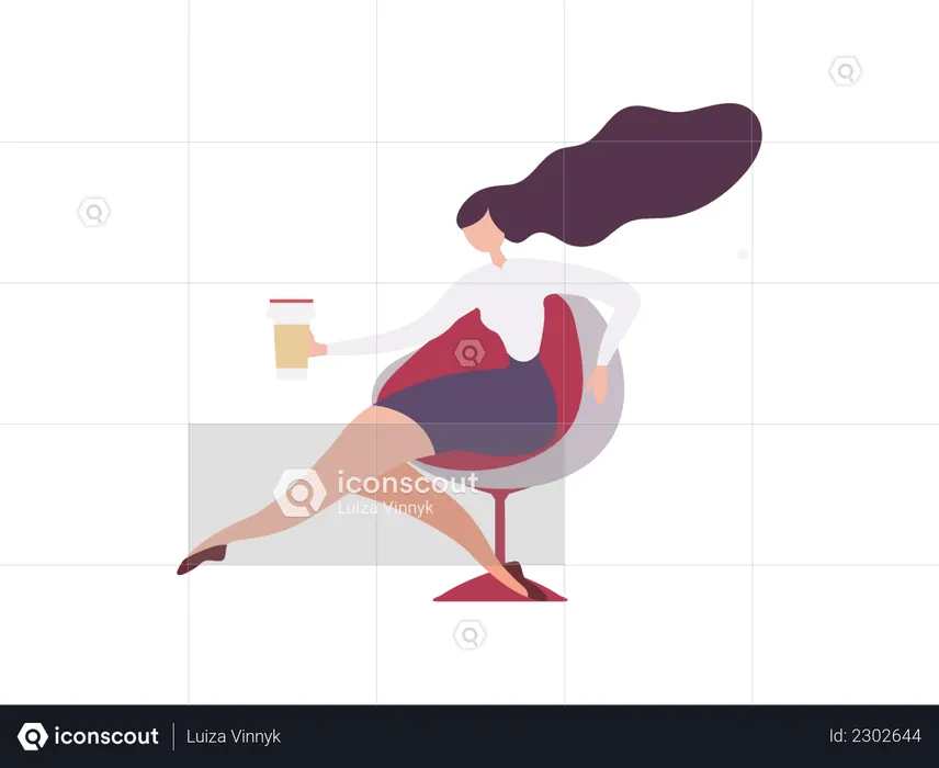 Woman Worker Character Drinking Aroma Beverage and Rest  Illustration
