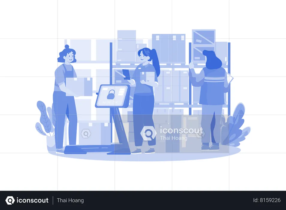 Best Woman Workers Manage Warehouse Illustration download in PNG