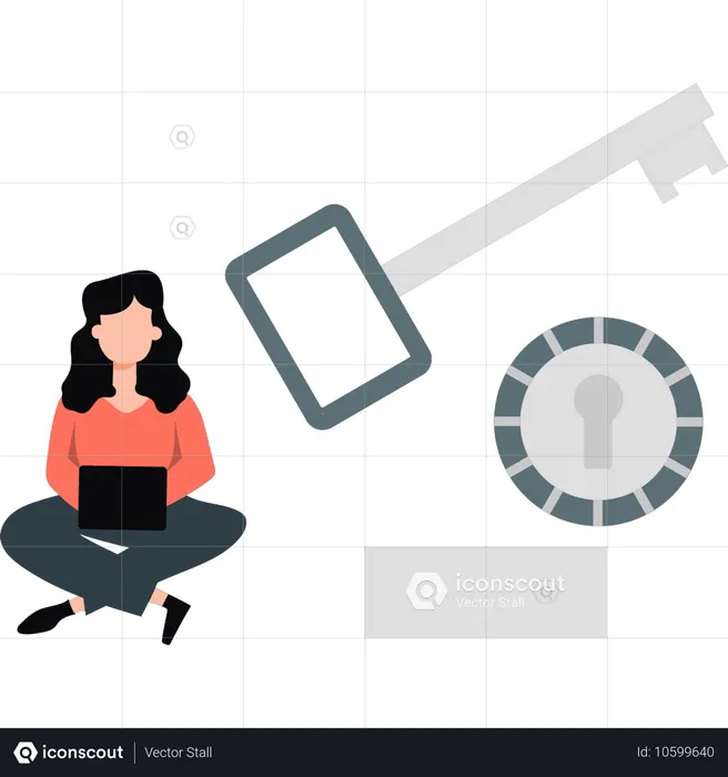 Woman working about lock and key  Illustration