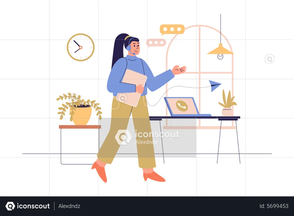 Woman working as virtual assistant  Illustration