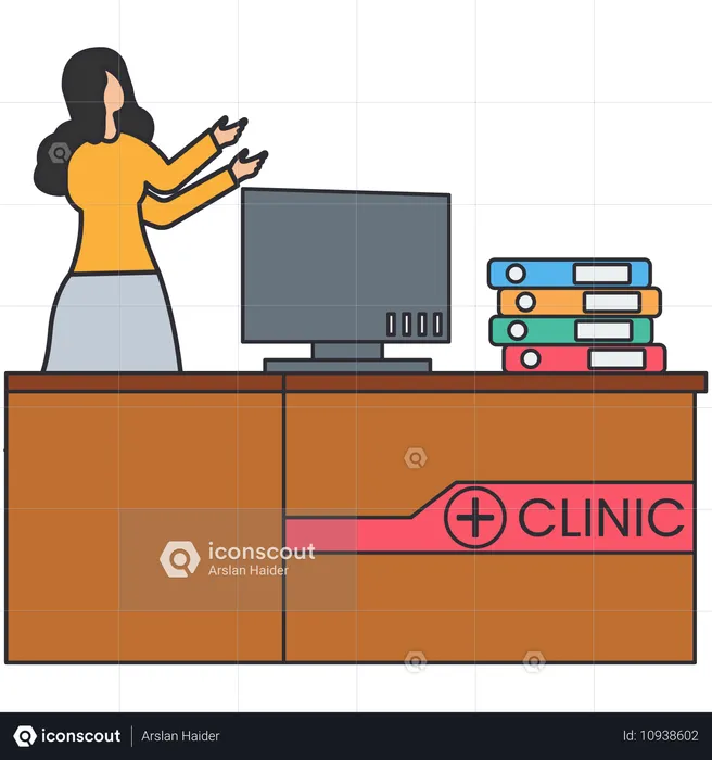 Woman working at clinic reception  Illustration