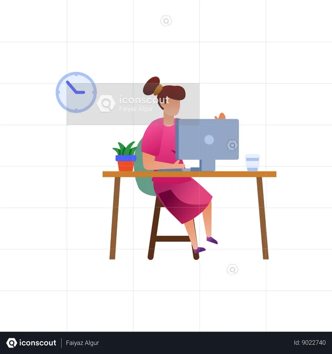 Woman working at desk  Illustration