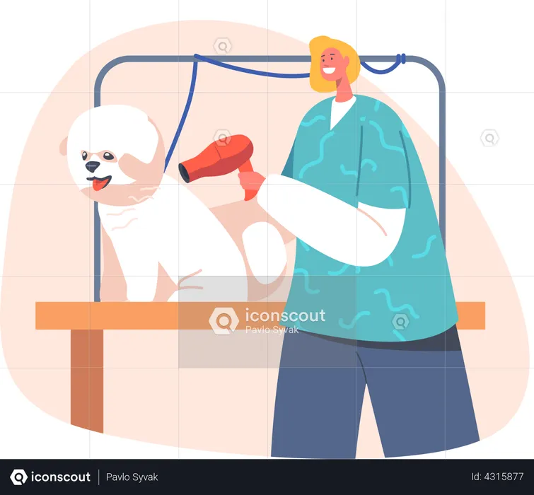 Woman working at dog grooming store  Illustration