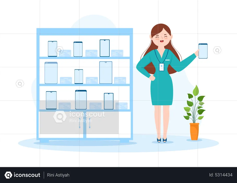Woman working at Electronics store  Illustration