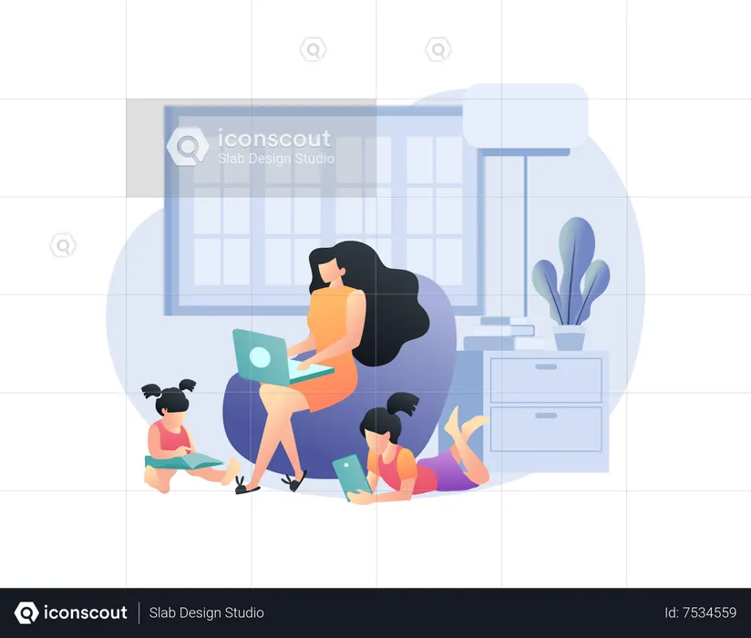 Woman working at home  Illustration