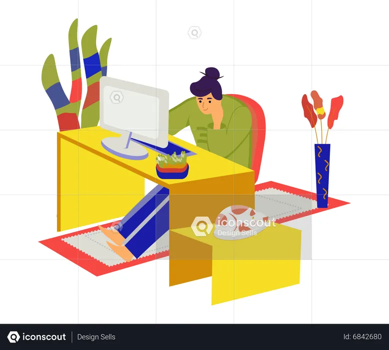 Woman working at home office  Illustration