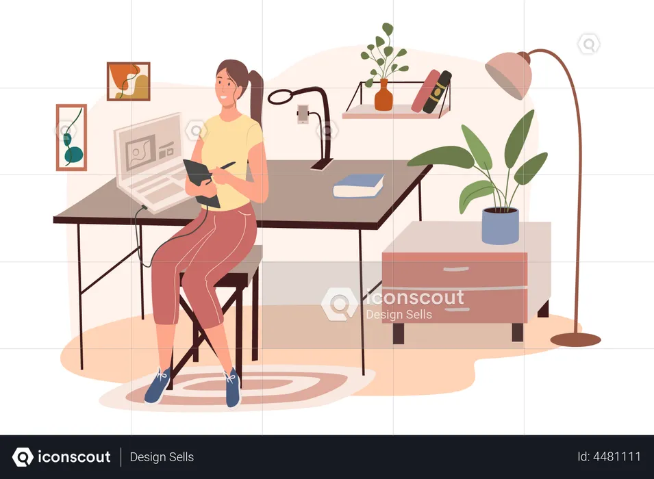 Woman Working At Office  Illustration