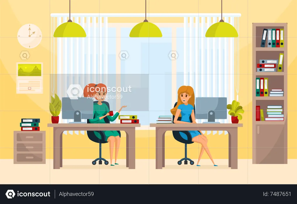 Woman working at office  Illustration