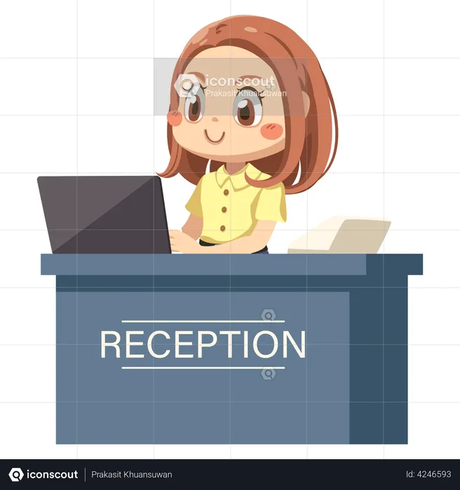 Woman working at reception desk  Illustration