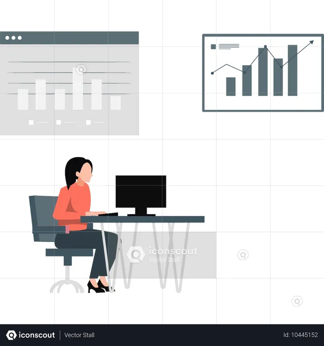 Woman working business chart on laptop  Illustration