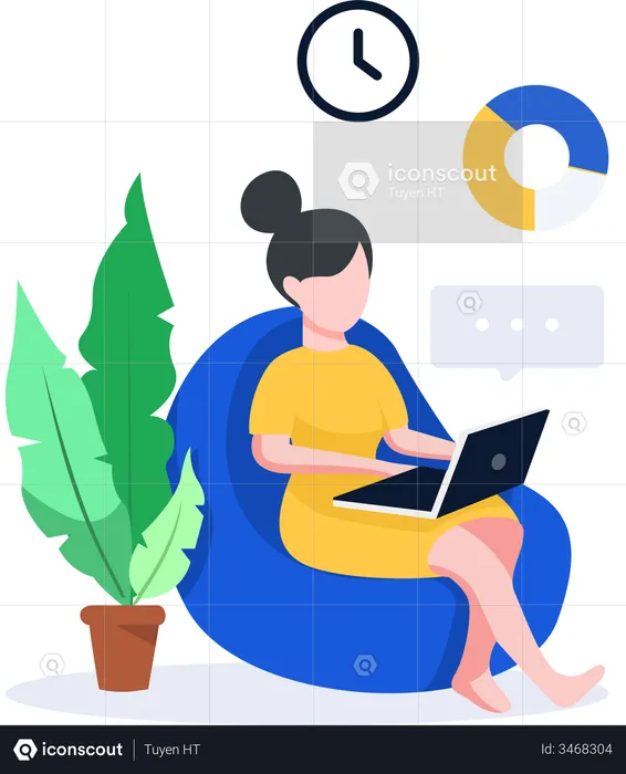 Woman working from home  Illustration