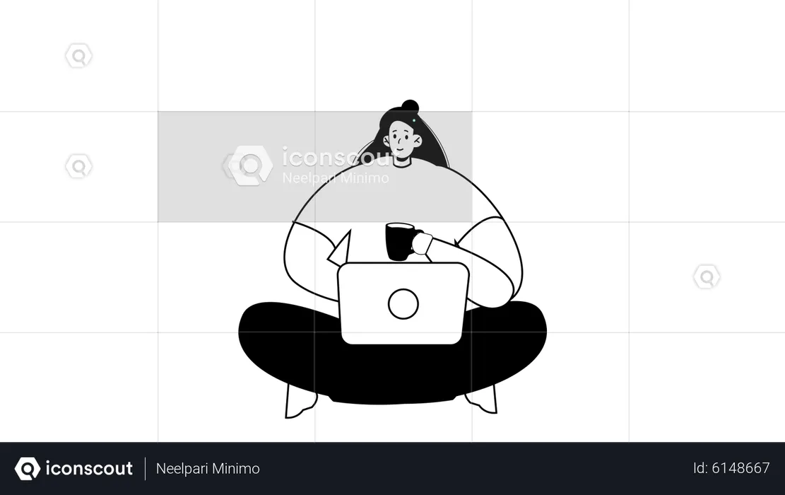 Woman Working from home  Illustration