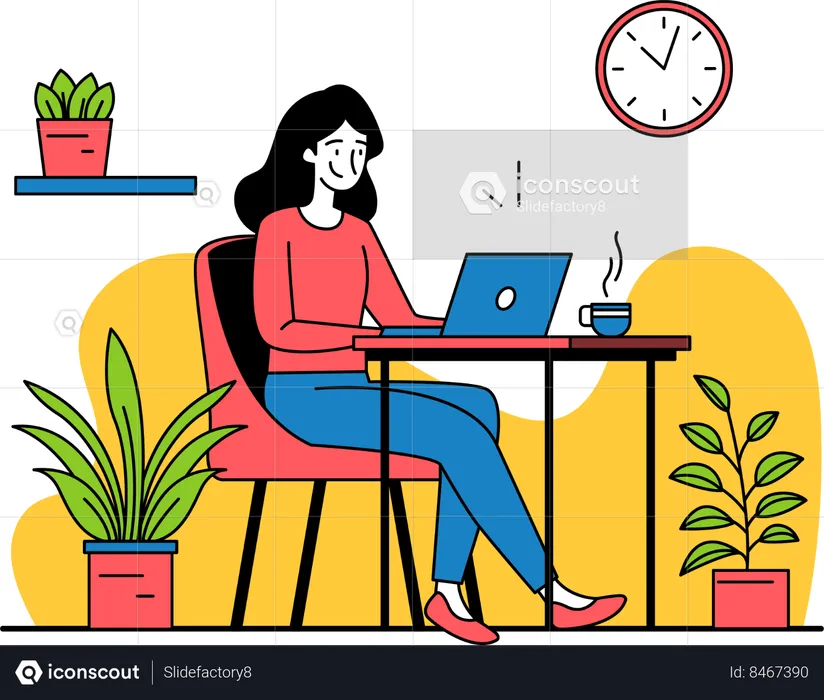 Woman Working from home  Illustration