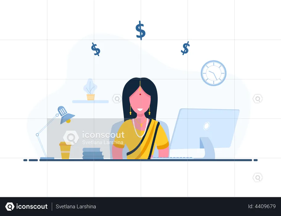 Woman working from home  Illustration