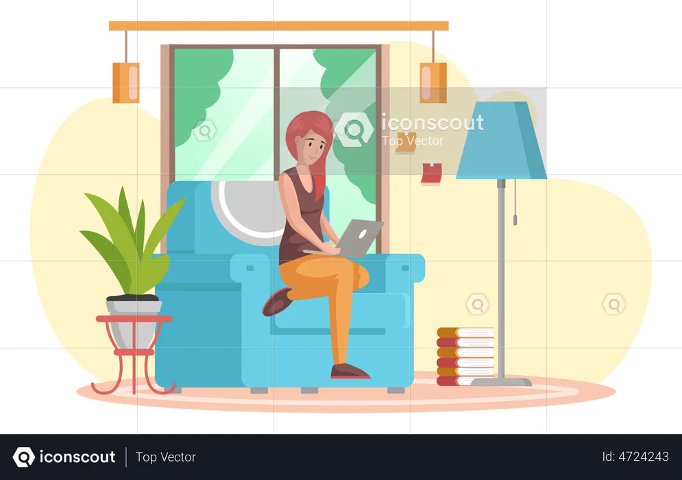 Woman working from home  Illustration