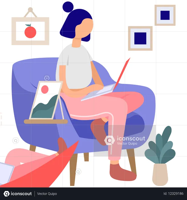 Woman Working From Home  Illustration