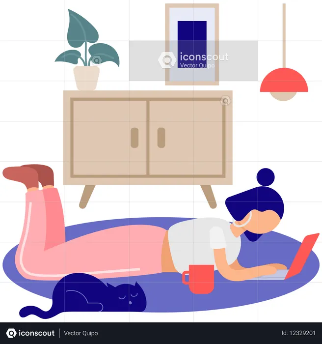 Woman working from home  Illustration