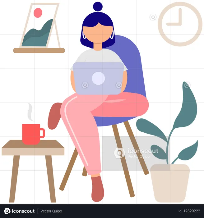 Woman Working From Home  Illustration