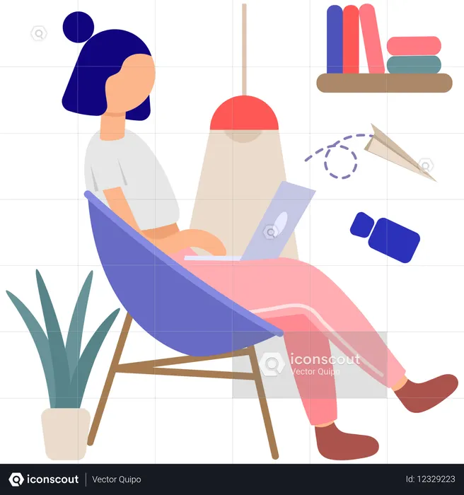 Woman Working From Home  Illustration