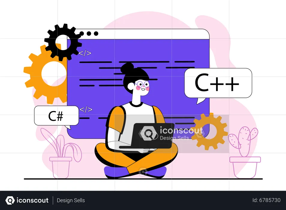 Woman working in C Plus Plus programming  Illustration