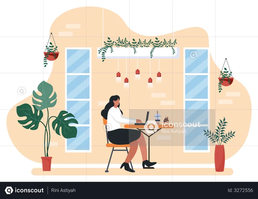 Woman working in cafe  Illustration