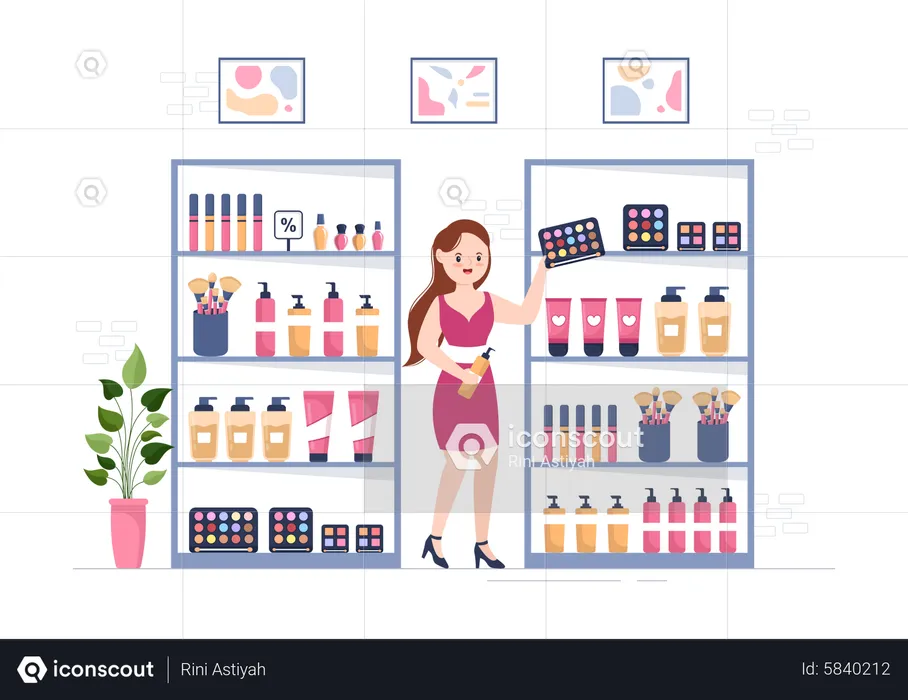 Woman working in Cosmetics Store  Illustration