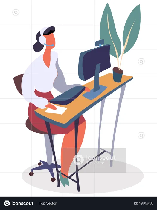 Woman working in customer care center  Illustration