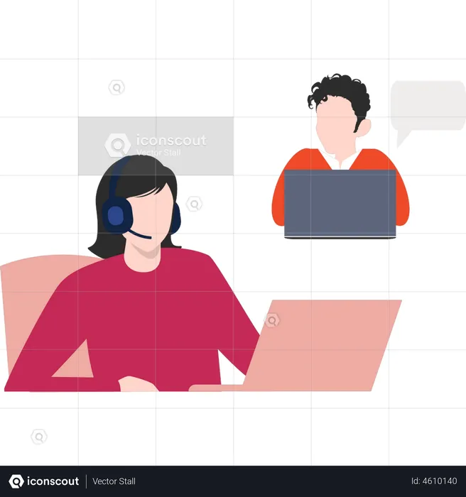 Woman working in customer support center  Illustration