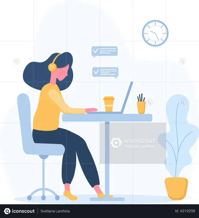 Woman working in customer support center  Illustration